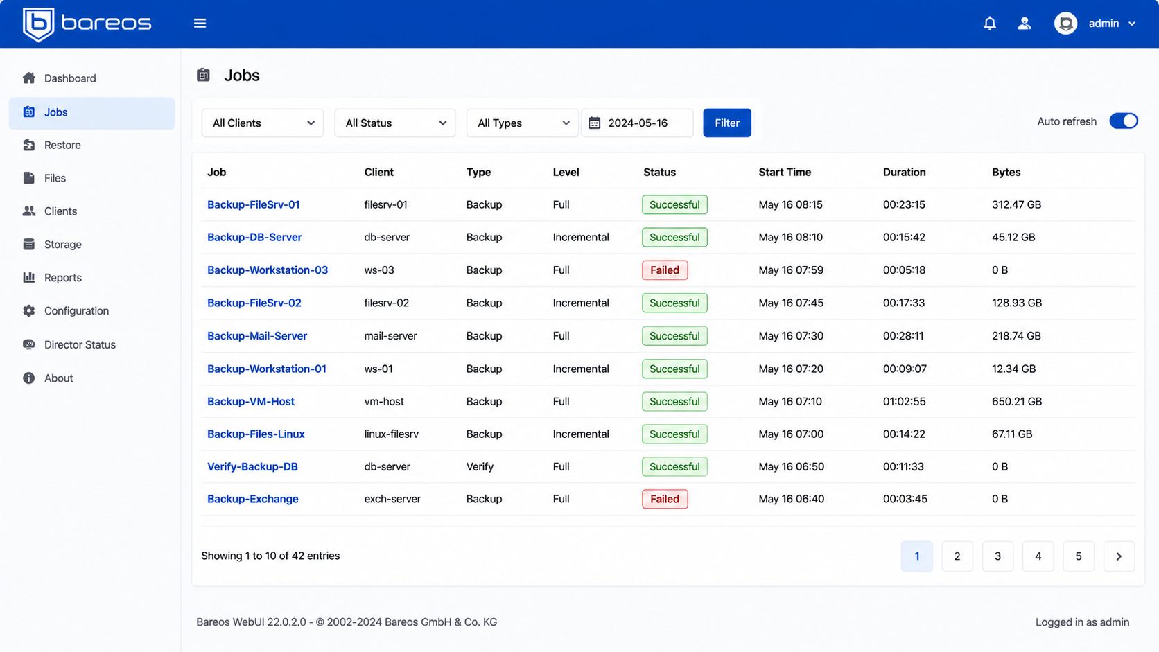 BareOS backup job management