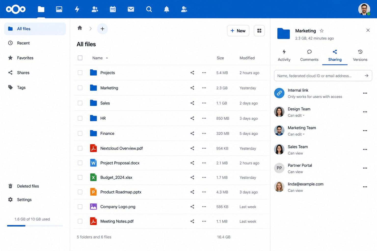 Nextcloud files dashboard
