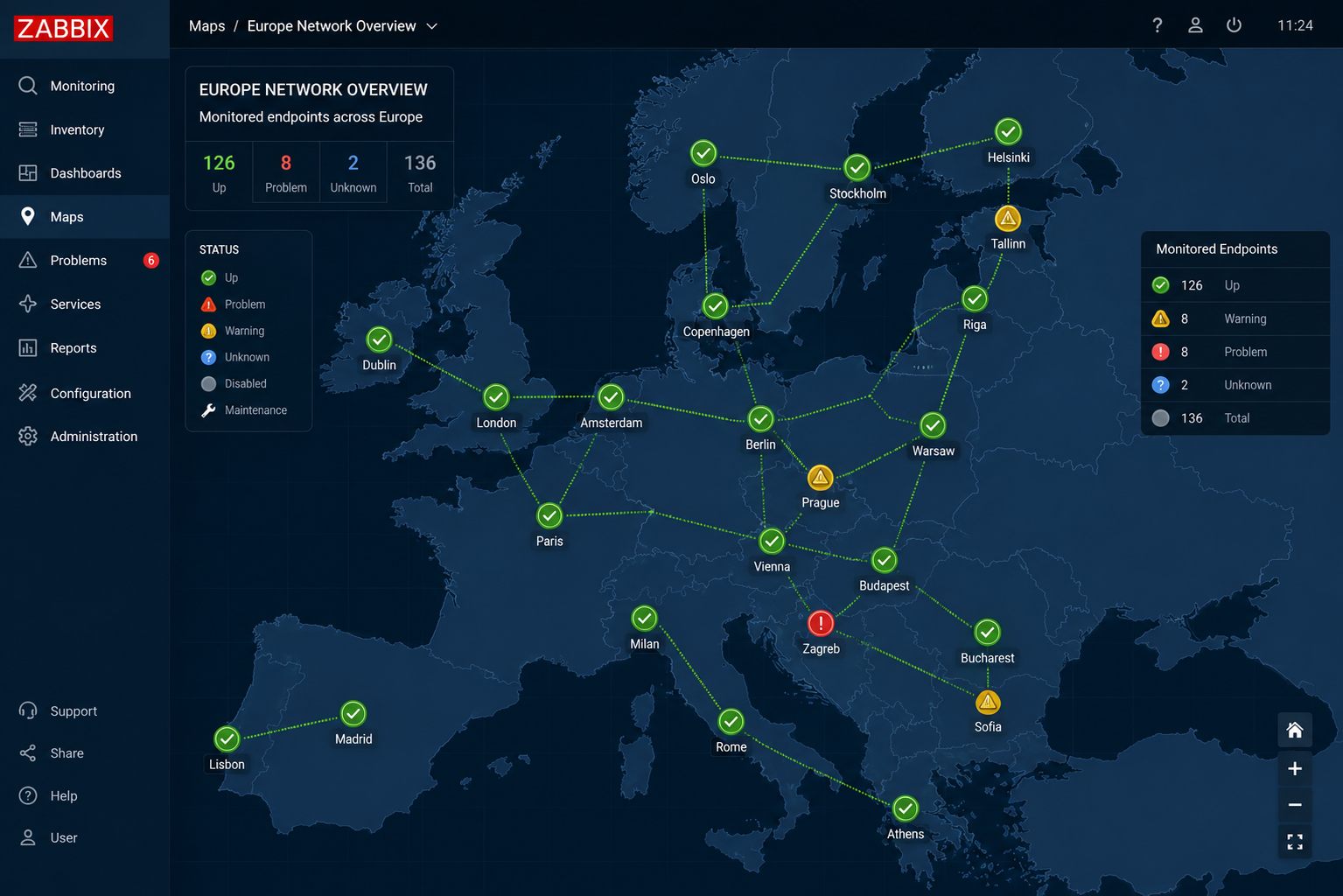 Zabbix Distributed Geographic Network Map